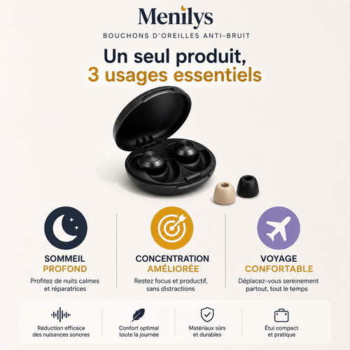 Menilys™ – Bouchons d’oreilles anti-bruit pour sommeil et concentration